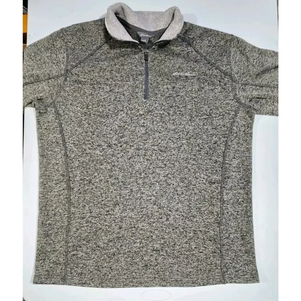 Eddie Bauer Sweater Mens XL Gray Radiator Fleece Snap Front Pullover Hiking